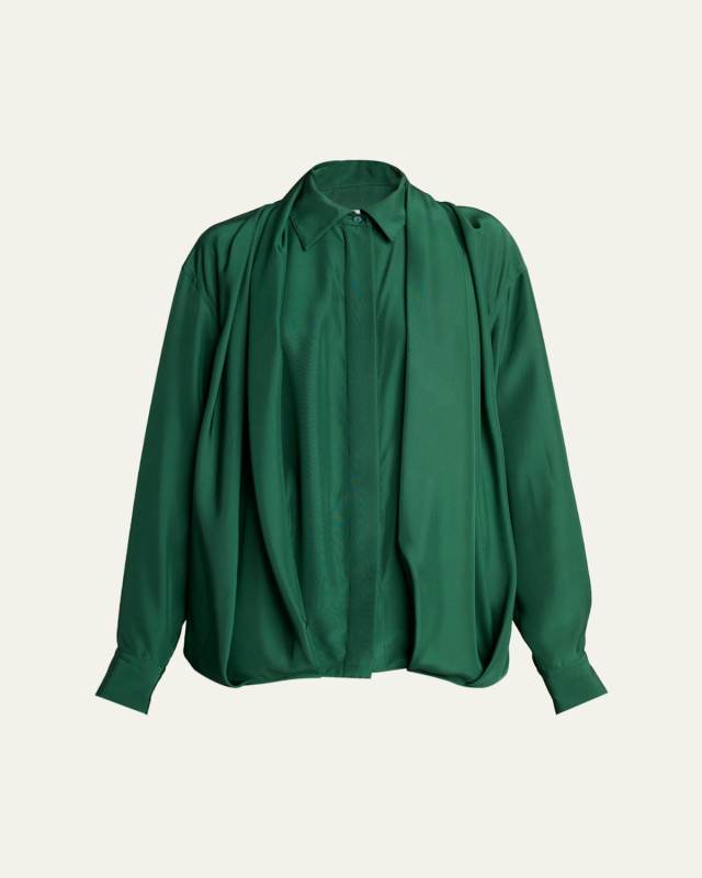 Charmeuse Balloon Button-Down Shirt